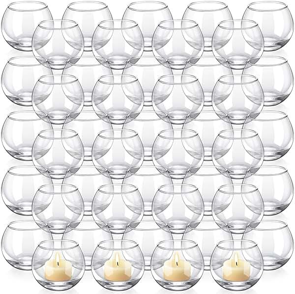 Ziliny 48 Pcs Clear Glass Votive Candle Holders Bulk Tealight Candle Holders Wedding Table Centerpiece Decor Vase for Wedding Bridal Shower Party Decoration - Product Image