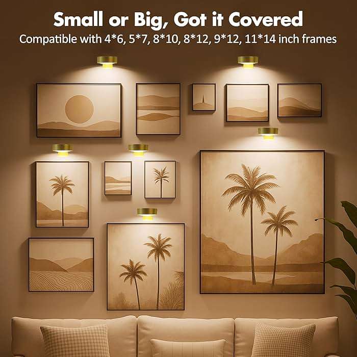 3Pcs Battery Operated Picture Light, Magnetic Led Painting Light with Remote Dimmable and Timer, 3 Lighting Modes Art Display Light for Picture Frame Paintings, Wireless Wall Decor Puck Lights, Gold - Image 6