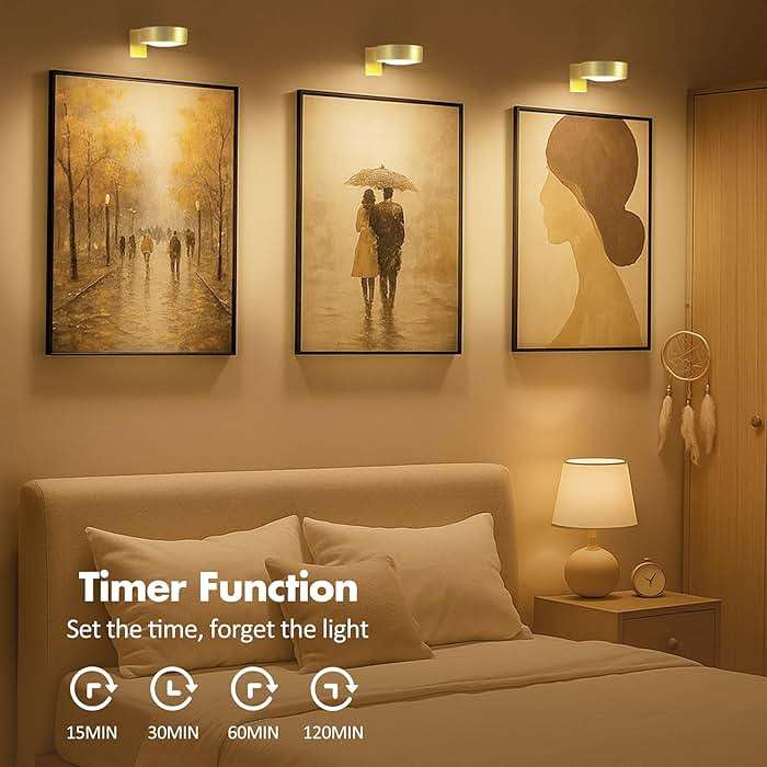 3Pcs Battery Operated Picture Light, Magnetic Led Painting Light with Remote Dimmable and Timer, 3 Lighting Modes Art Display Light for Picture Frame Paintings, Wireless Wall Decor Puck Lights, Gold - Image 7