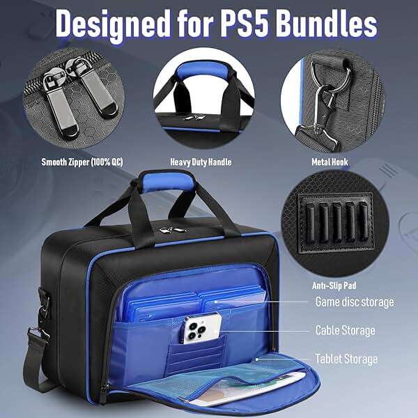 COMECOI Carrying Case for PS5, Travel Case for PS 5 Protective, Large Capacity Storage Bag Compatible with Playstation 5 Disk/ Digital Edition Console, Controllers, Game Cards, Accessories - Image 3