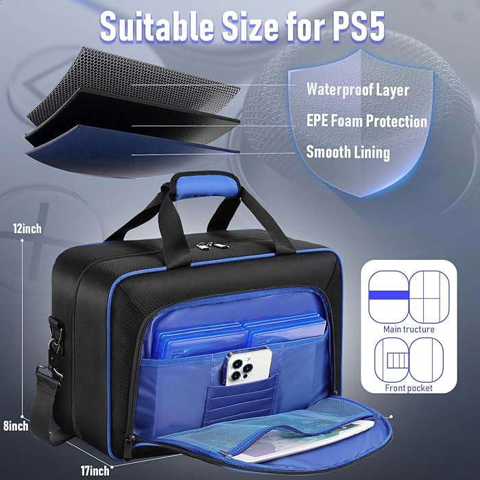 COMECOI Carrying Case for PS5, Travel Case for PS 5 Protective, Large Capacity Storage Bag Compatible with Playstation 5 Disk/ Digital Edition Console, Controllers, Game Cards, Accessories - Image 4