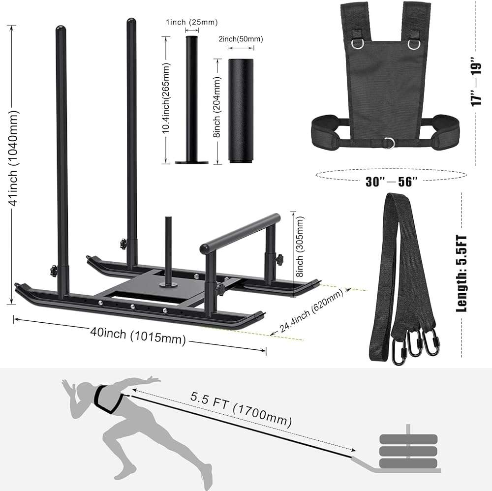 Dolibest Weight Sled, Fitness Sled, Workout Sled for Fitness Strength Training and Speed Improvement, Push-Pull Prowler Training, Suitable for 1-2" Weight Plates, Black - Image 7