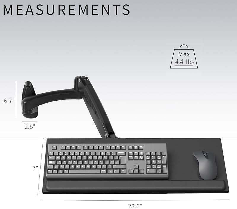 VIVO Sit-Stand 24 Inch Pneumatic Spring Keyboard and Mouse Tray Wall Mount, Counterbalance Height Adjustable Typing Platform, Ergonomic Tilt, Black, MOUNT-KB35B - Image 3