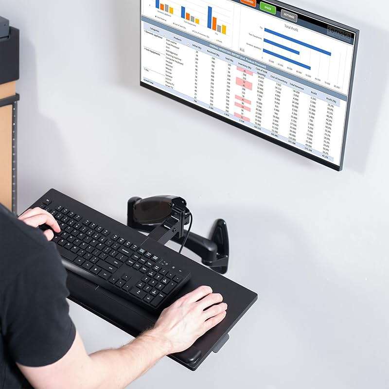 VIVO Sit-Stand 24 Inch Pneumatic Spring Keyboard and Mouse Tray Wall Mount, Counterbalance Height Adjustable Typing Platform, Ergonomic Tilt, Black, MOUNT-KB35B - Image 8