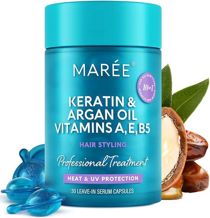 MAREE Hair Oil for Frizzy - Hair Vitamins Keratin Styling Capsules with Jojoba & Argan Oil - Anti Frizz Serum for Women Heat Protectant - Frizzy, Damaged, Dry & Curly - Gotas & Aceite Para el Cabello - Image 1