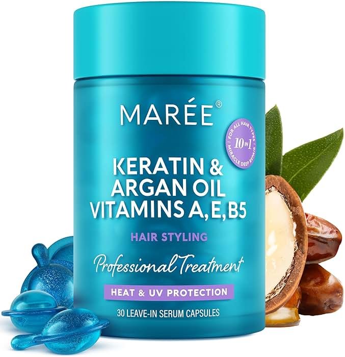 MAREE Hair Oil for Frizzy - Hair Vitamins Keratin Styling Capsules with Jojoba & Argan Oil - Anti Frizz Serum for Women Heat Protectant - Frizzy, Damaged, Dry & Curly - Gotas & Aceite Para el Cabello - Product Image
