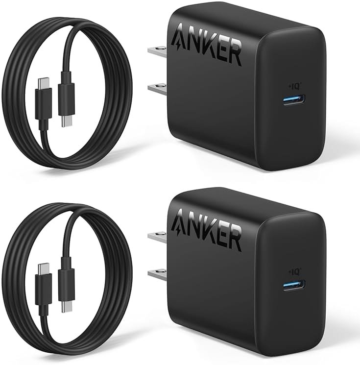 Anker 25W USB-C Super Fast Charger, Anker Charger (Non-Foldable) with USBC Cable, Supports PPS Fast Charging for Samsung Galaxy S23 Ultra/S23+/S23/S22/S21/S20/Note 20, & More 2Pack 5ft Cable Included - Product Image