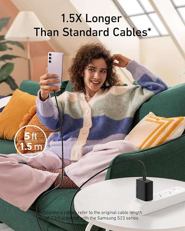 Anker 25W USB-C Super Fast Charger, Anker Charger (Non-Foldable) with USBC Cable, Supports PPS Fast Charging for Samsung Galaxy S23 Ultra/S23+/S23/S22/S21/S20/Note 20, & More 2Pack 5ft Cable Included - Image 4