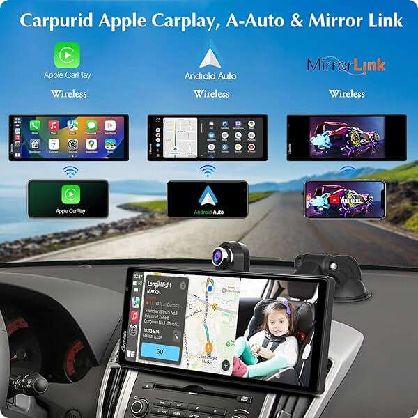 Carpuride W903 Wireless Carplay & Android Auto with Dash Cam - 9.3" HD IPS Touch Car Play Screen for Car, 4K Front & 1080P Rear Camera, Loop Recording, Bluetooth Audio, Mirror Link, GPS, Siri - Image 2