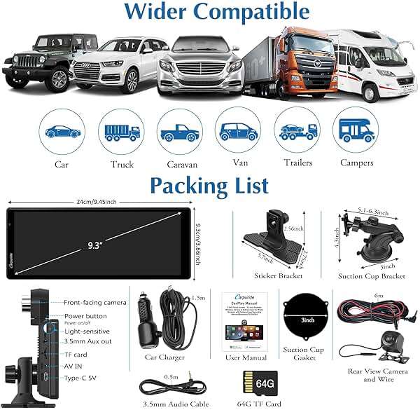 Carpuride W903 Wireless Carplay & Android Auto with Dash Cam - 9.3" HD IPS Touch Car Play Screen for Car, 4K Front & 1080P Rear Camera, Loop Recording, Bluetooth Audio, Mirror Link, GPS, Siri - Image 9