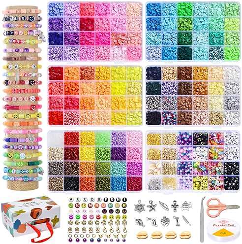 Ilootm Friendship Bracelet Making Kit, 16800pcs Beads for Jewelry Making, 96 Colors Polymer Clay Beads & 24 Colors Glass Seed Beads, 400 Letter Beads, DIY Crafts Gifts for Girls & Adults - Image 1