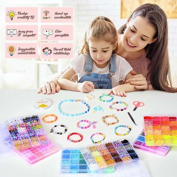 Ilootm Friendship Bracelet Making Kit, 16800pcs Beads for Jewelry Making, 96 Colors Polymer Clay Beads & 24 Colors Glass Seed Beads, 400 Letter Beads, DIY Crafts Gifts for Girls & Adults - Image 6