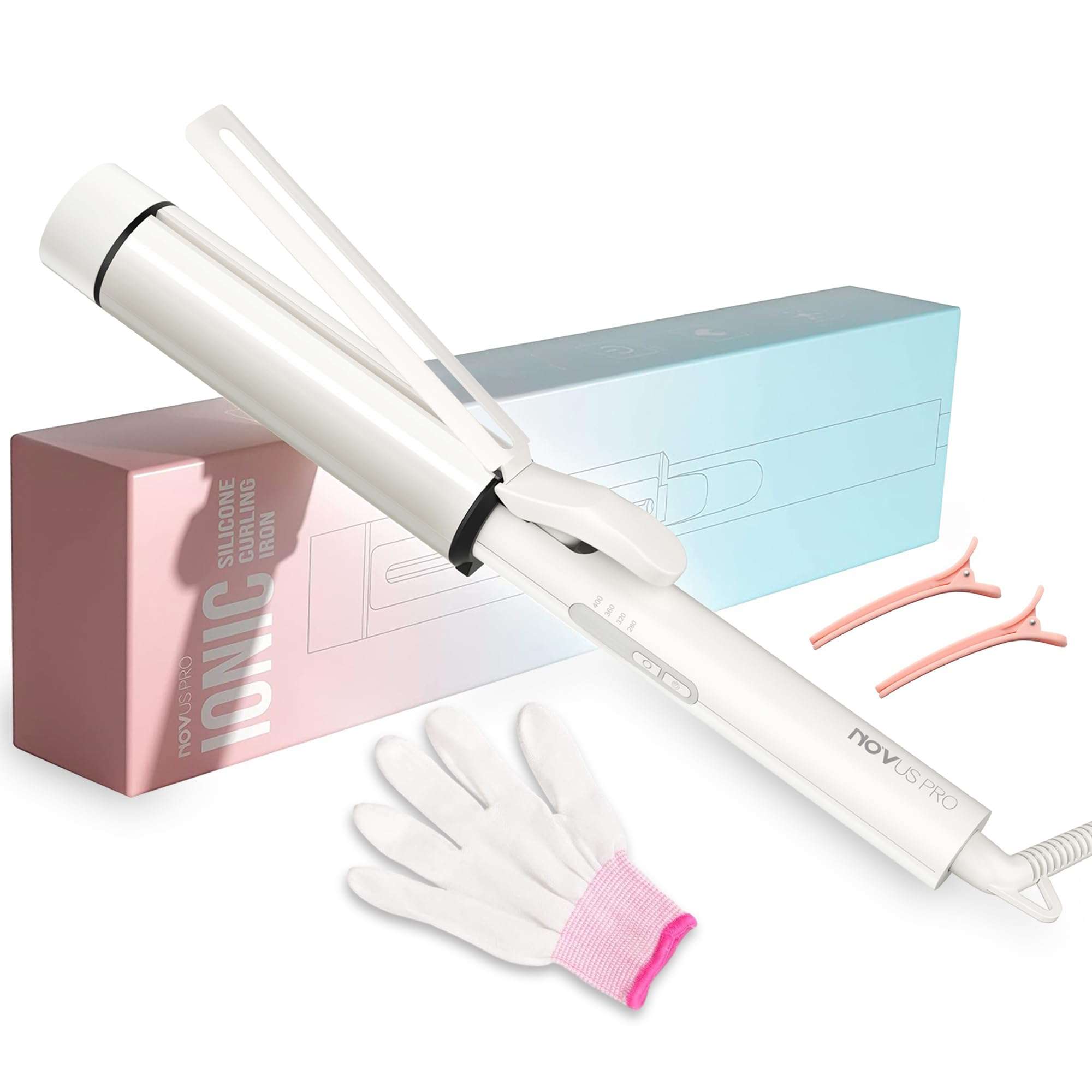 1.5 Inch Extra Large Curling Wand for Long Hair - Ceramic Tourmaline Barrel with 40000000 Negative Ions, 2 Clips & Heat-Resistant Glove - Image 1