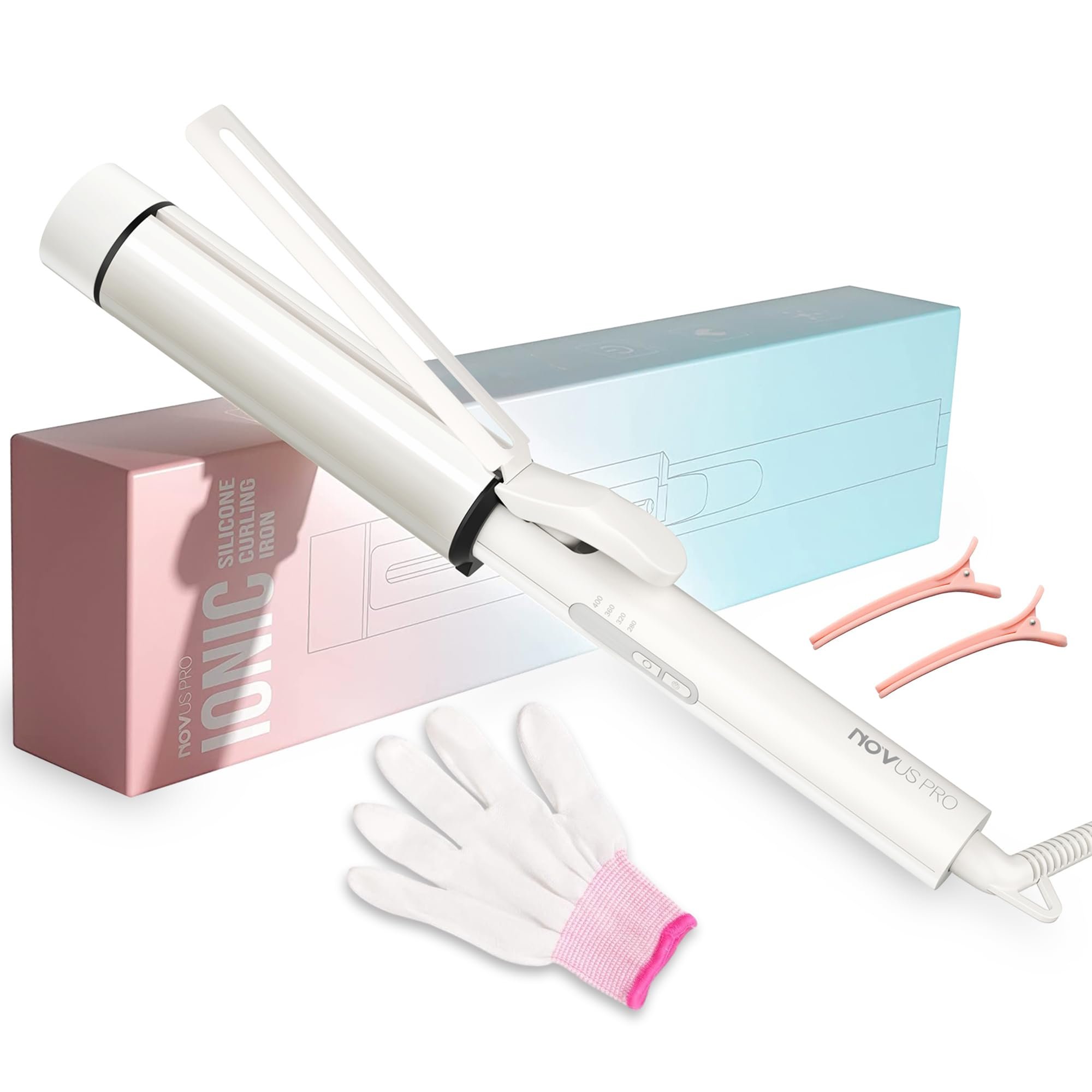1.5 Inch Extra Large Curling Wand for Long Hair - Ceramic Tourmaline Barrel with 40000000 Negative Ions, 2 Clips & Heat-Resistant Glove - Product Image