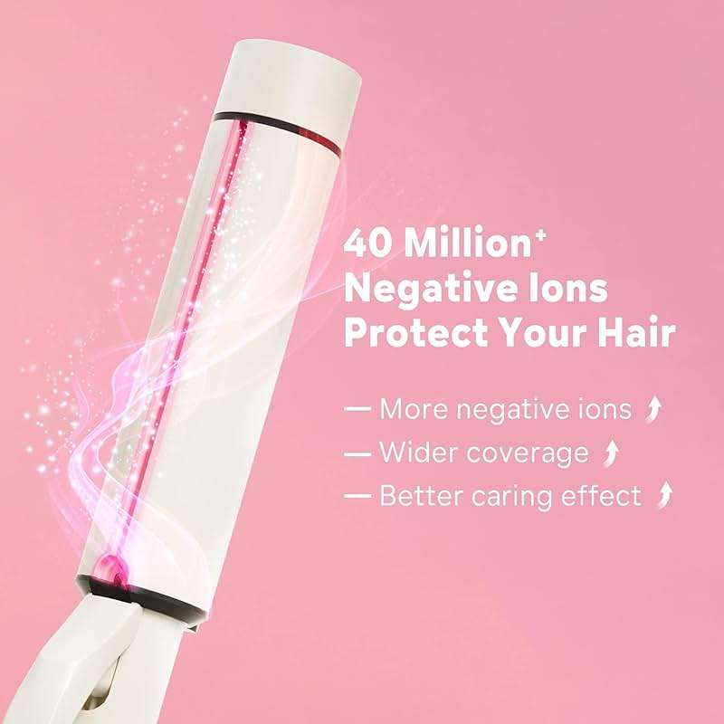 1.5 Inch Extra Large Curling Wand for Long Hair - Ceramic Tourmaline Barrel with 40000000 Negative Ions, 2 Clips & Heat-Resistant Glove - Image 2
