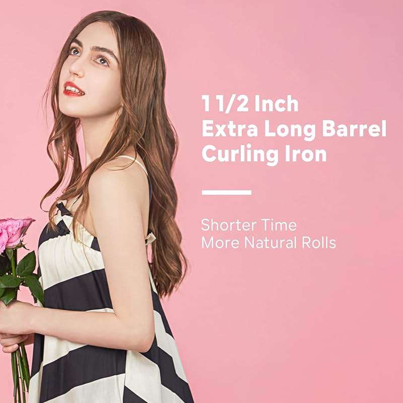 1.5 Inch Extra Large Curling Wand for Long Hair - Ceramic Tourmaline Barrel with 40000000 Negative Ions, 2 Clips & Heat-Resistant Glove - Image 6