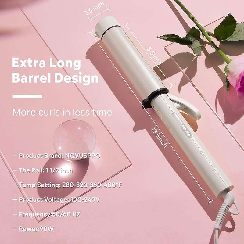 1.5 Inch Extra Large Curling Wand for Long Hair - Ceramic Tourmaline Barrel with 40000000 Negative Ions, 2 Clips & Heat-Resistant Glove - Image 7