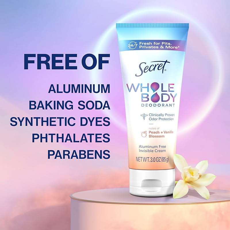 Secret Whole Body Deodorant Cream for Women, Peach & Vanilla Blossom Scent, Aluminum Free Deodorant, 72 HR Odor Protection, 3.0 oz - Image 5