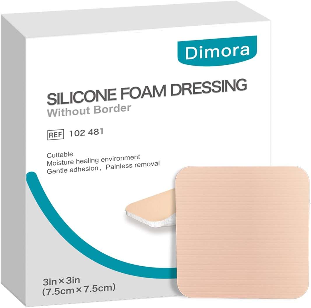 Dimora Silicone Foam Dressing Without Border 10 Pack- 3"x 3" Highly Absorbent Adhesive Waterproof Bandages for Wounds, Cuttable Pads for Wound Care and Dressings - Image 1