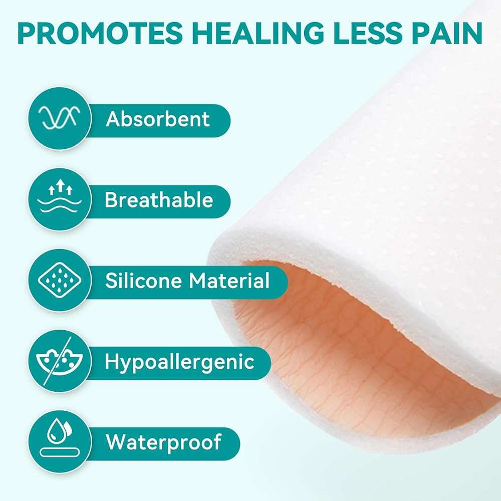 Dimora Silicone Foam Dressing Without Border 10 Pack- 3"x 3" Highly Absorbent Adhesive Waterproof Bandages for Wounds, Cuttable Pads for Wound Care and Dressings - Image 6