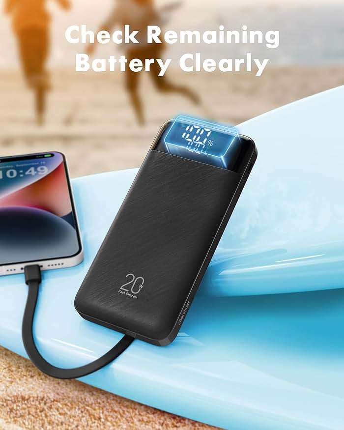 charmast 20000mAh Portable Charger with Built in Cables, 22.5W Travel Power Bank Fast Charging, USB C Cell Phone Battery Pack for iPhone 17/16/15/14/13/12 Series, iPad, Samsung, Android, Tablet - Image 7