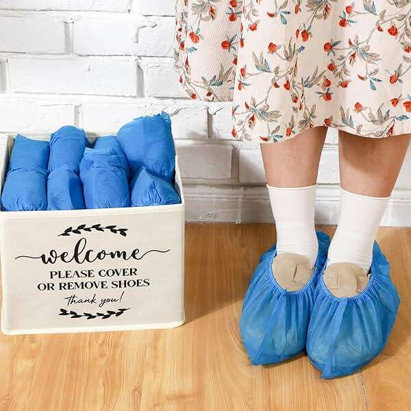 Suzile 200 Pack Disposable Shoe Covers with Dispenser Box Waterproof Disposable Non Slip Shoe Booties Foot Covers with Storage Box for Guests Indoor Open House Supplies(Beige) - Image 5