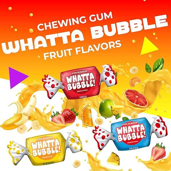 Whatta Bubble Gum Pack | 1 Pound Bag | Individually Wrapped Chewing Gum | Assorted Fruit Bubblegum | Banana, Strawberry & Fruit Mix (Approx. 110 Pieces) - Image 3