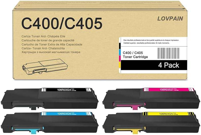 VersaLink C400/C405 Extra High Capacity Toner Cartridges (4 Pack, 1BK/1C/1M/1Y) - 106R03524 106R03526 106R03527 106R03525 Toner Replacement for Xerox VersaLink C400 C400DN C405 C405DN Printer - Image 1