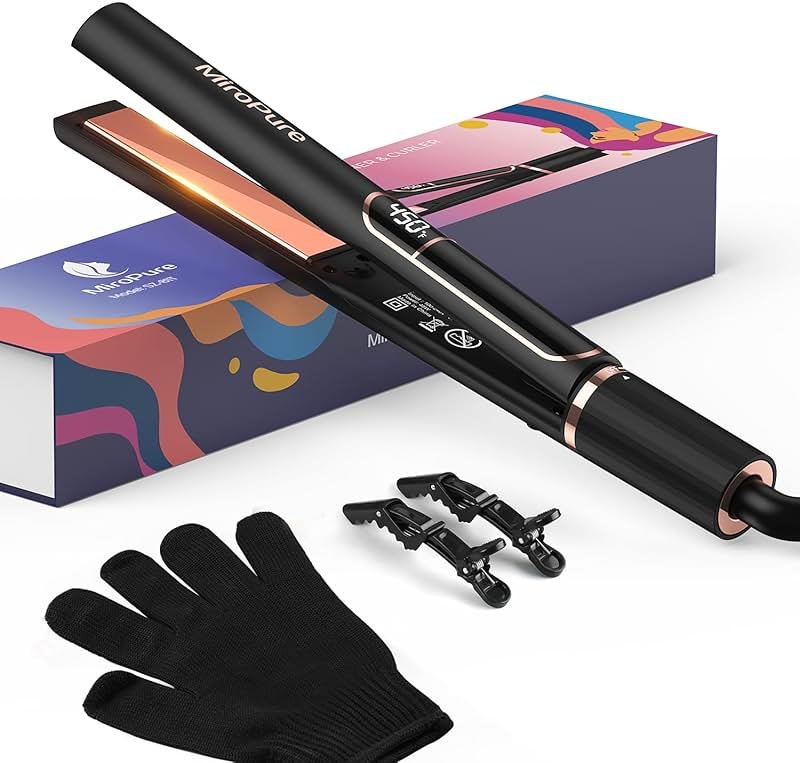 MiroPure Flat Iron Hair Straightener, 1 Inch Titanium Plates Hair Straightener with 15S Heat-up, Professional MCH Ceramic Negative Ion Hair Iron Dual Voltage for Women Hair with Auto Shut-Off - Product Image