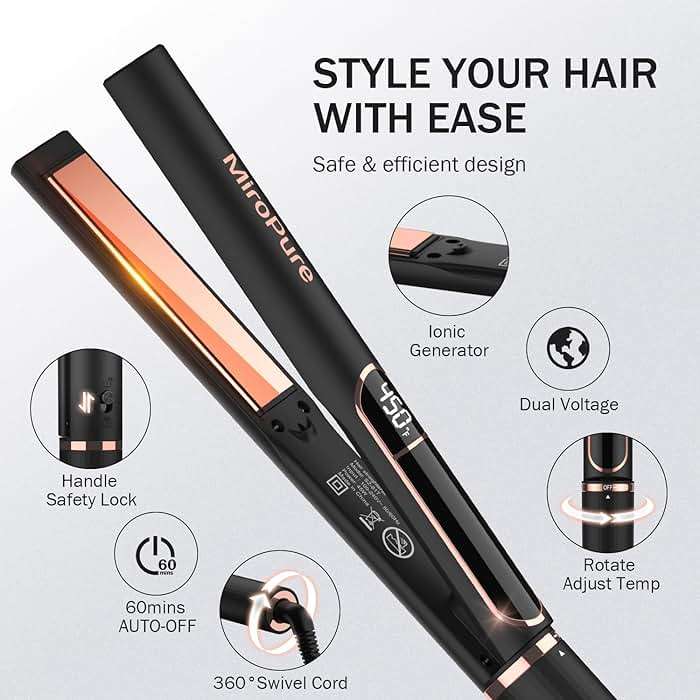 MiroPure Flat Iron Hair Straightener, 1 Inch Titanium Plates Hair Straightener with 15S Heat-up, Professional MCH Ceramic Negative Ion Hair Iron Dual Voltage for Women Hair with Auto Shut-Off - Image 6