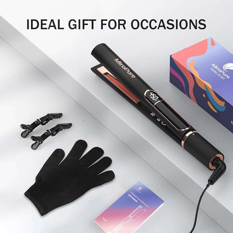 MiroPure Flat Iron Hair Straightener, 1 Inch Titanium Plates Hair Straightener with 15S Heat-up, Professional MCH Ceramic Negative Ion Hair Iron Dual Voltage for Women Hair with Auto Shut-Off - Image 9