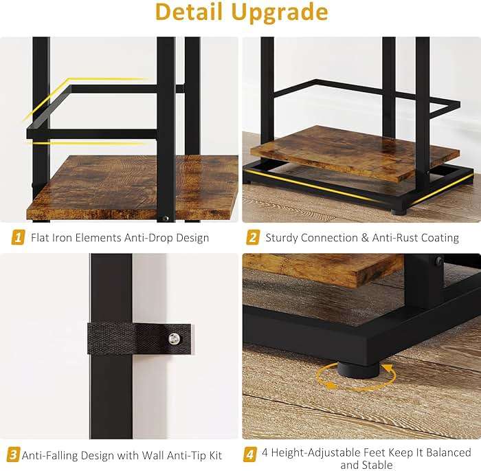 Hosfais Book Shelf Narrow Bookshelf: 5 Tier Wood Bookcase with Metal Edge Protection Industrial Modern Bookshelf Book Storage Organizer for Living Room Bedroom Home Office (Rustic Brown) - Image 6