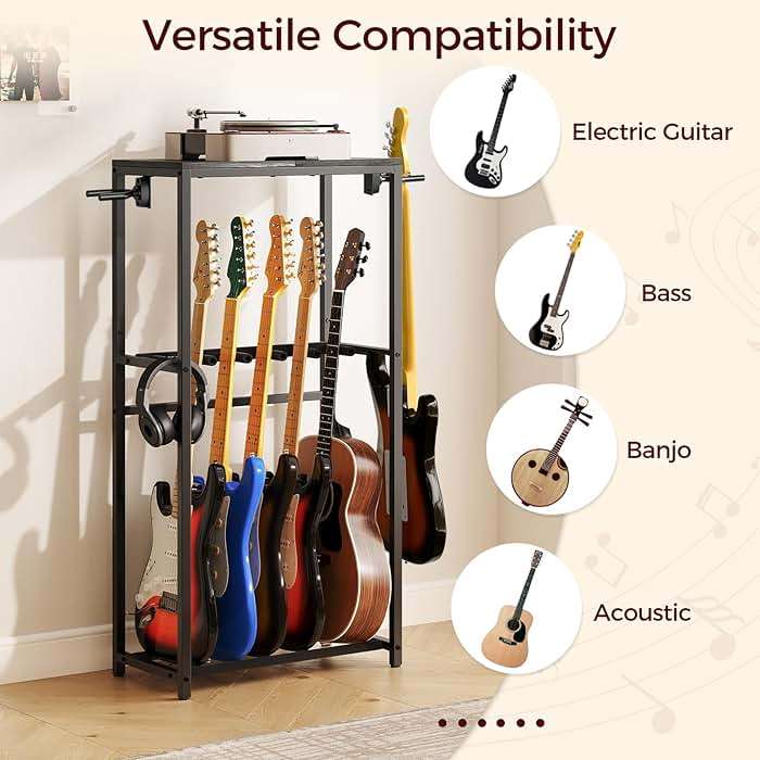 MAHANCRIS Guitar Stand, Guitar Rack for Acoustic Holder, Electric Guitar, Bass, Multiple Guitar Rack Holder for Guitars, Guitar Amp Accessories, for Home Music Studio, Black GSHB6501 - Image 2