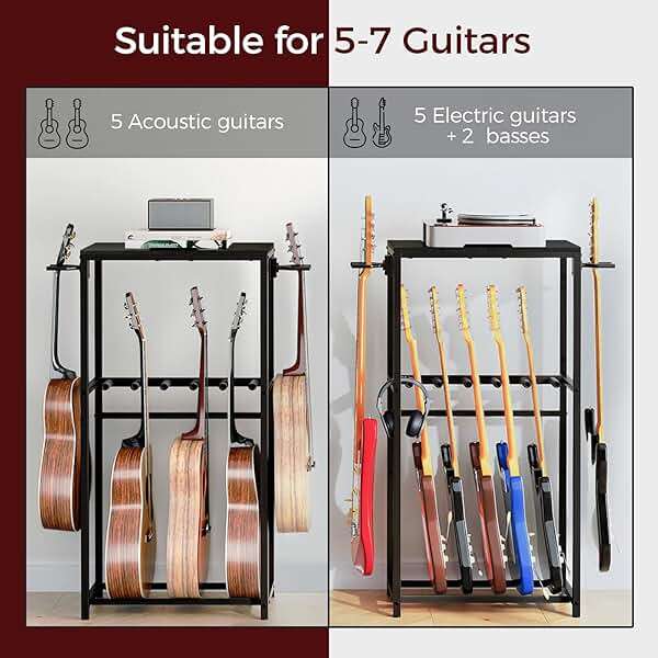MAHANCRIS Guitar Stand, Guitar Rack for Acoustic Holder, Electric Guitar, Bass, Multiple Guitar Rack Holder for Guitars, Guitar Amp Accessories, for Home Music Studio, Black GSHB6501 - Image 3