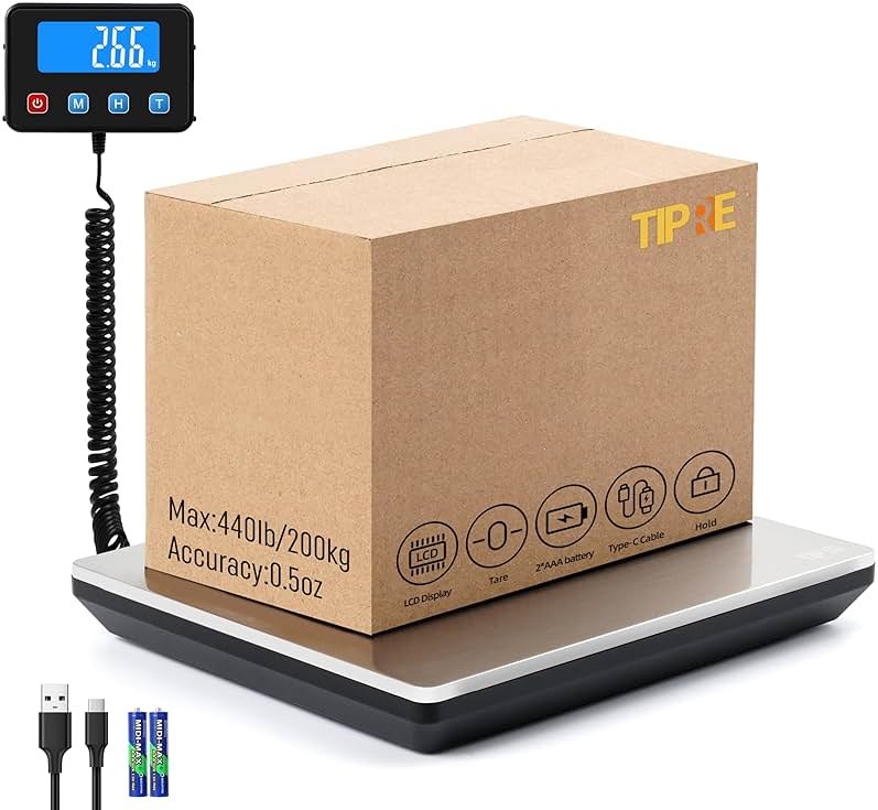 TIPRE Shipping Scale 440lbs for Packages, Heavy Duty Digital Postal Scale with LCD Display 0.35 oz High Precision Express Scale with Type-C Charging & Batteries Smart Hold/Tare for Small Business Home - Product Image