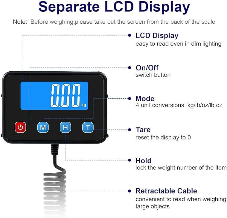 TIPRE Shipping Scale 440lbs for Packages, Heavy Duty Digital Postal Scale with LCD Display 0.35 oz High Precision Express Scale with Type-C Charging & Batteries Smart Hold/Tare for Small Business Home - Image 3