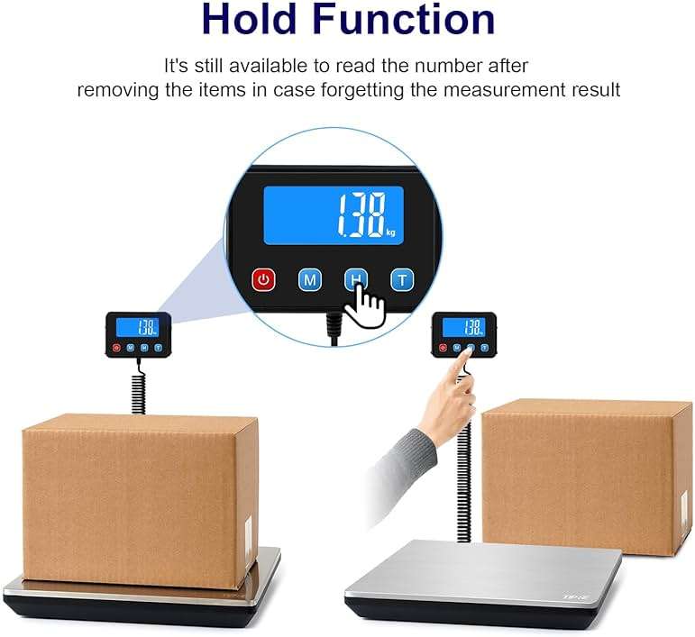 TIPRE Shipping Scale 440lbs for Packages, Heavy Duty Digital Postal Scale with LCD Display 0.35 oz High Precision Express Scale with Type-C Charging & Batteries Smart Hold/Tare for Small Business Home - Image 4