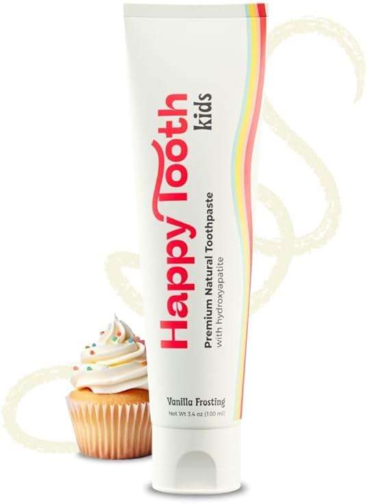 Happy Tooth Hydroxyapatite Toothpaste, Fluoride Free, Natural Whitening for Kids, Toddlers and Adults, SLS Free, Enamel Safe, Dentist Formulated with Clean Ingredients, Vanilla Frosting Flavor, 3.4oz - Image 1