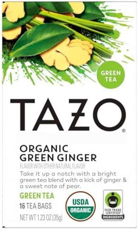 TAZO Organic Green Tea, Green Ginger, Caffeinated Tea, 16 Total Bags - Image 1