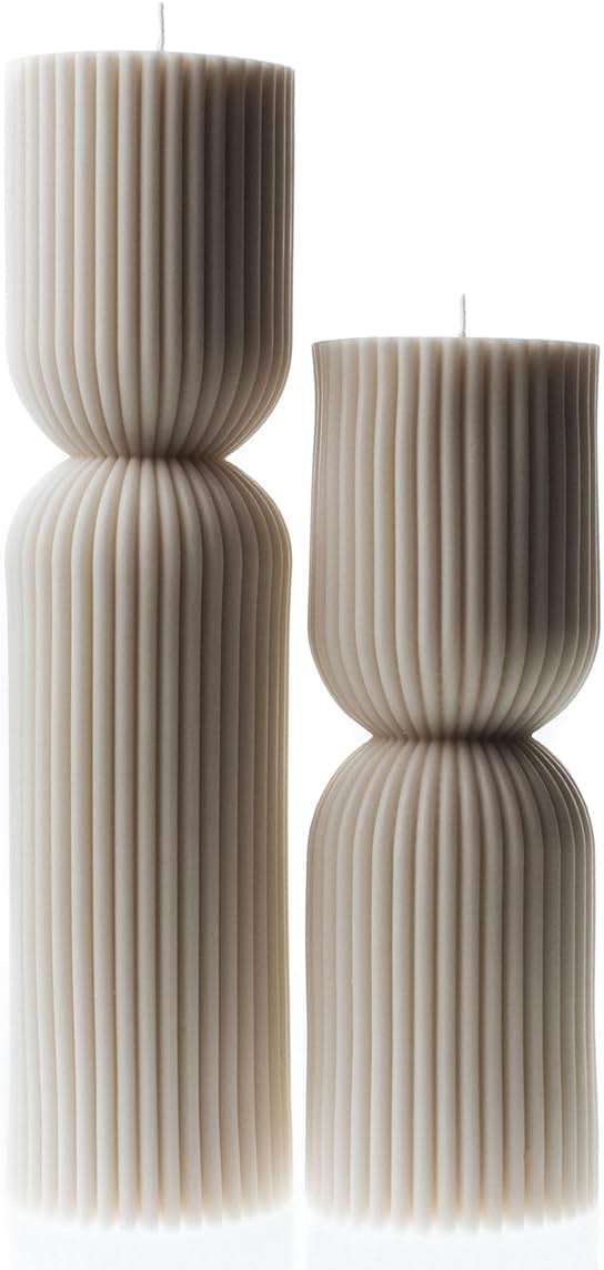 LAWA Hourglass Pillar Candle - Large Beautiful Handmade Pillar Scented Soy Wax Elegant Bubble Aesthetic Candle Housewarming Gift Home Room Shelf Decor Idea - White (Set of 2) - Image 1