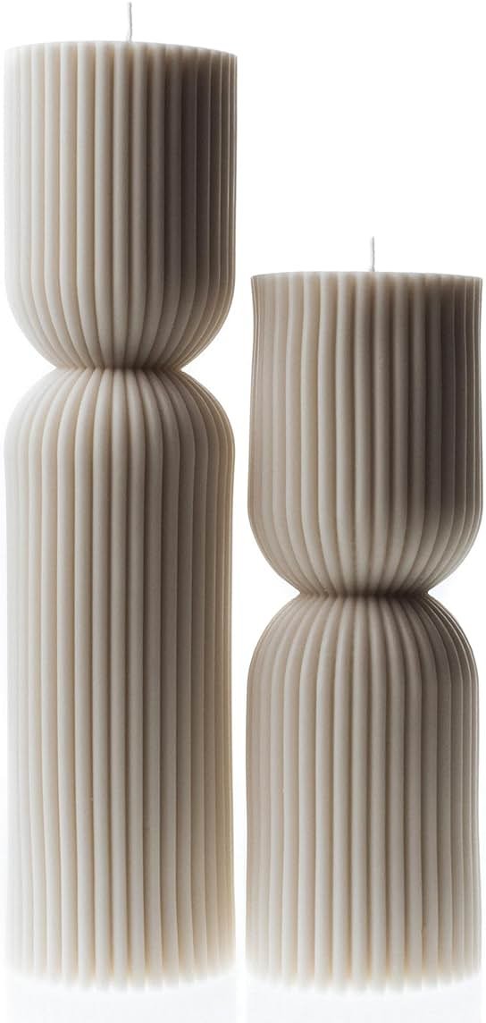 LAWA Hourglass Pillar Candle - Large Beautiful Handmade Pillar Scented Soy Wax Elegant Bubble Aesthetic Candle Housewarming Gift Home Room Shelf Decor Idea - White (Set of 2) - Product Image