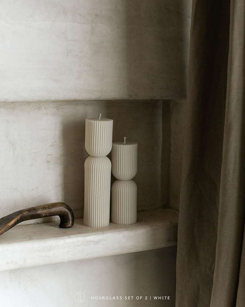 LAWA Hourglass Pillar Candle - Large Beautiful Handmade Pillar Scented Soy Wax Elegant Bubble Aesthetic Candle Housewarming Gift Home Room Shelf Decor Idea - White (Set of 2) - Image 5