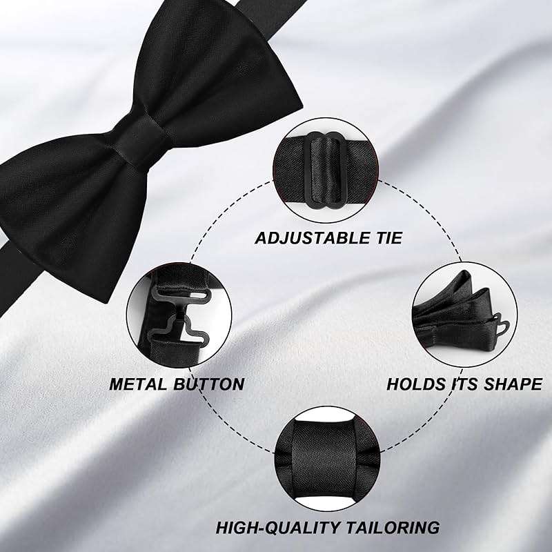 WOXVM Men's Bow Ties Solid Color Pre-Tied Bow Tie Satin Formal Tuxedo Bowtie Adjustable Neck Bowtie for Men Wedding Party - Image 4