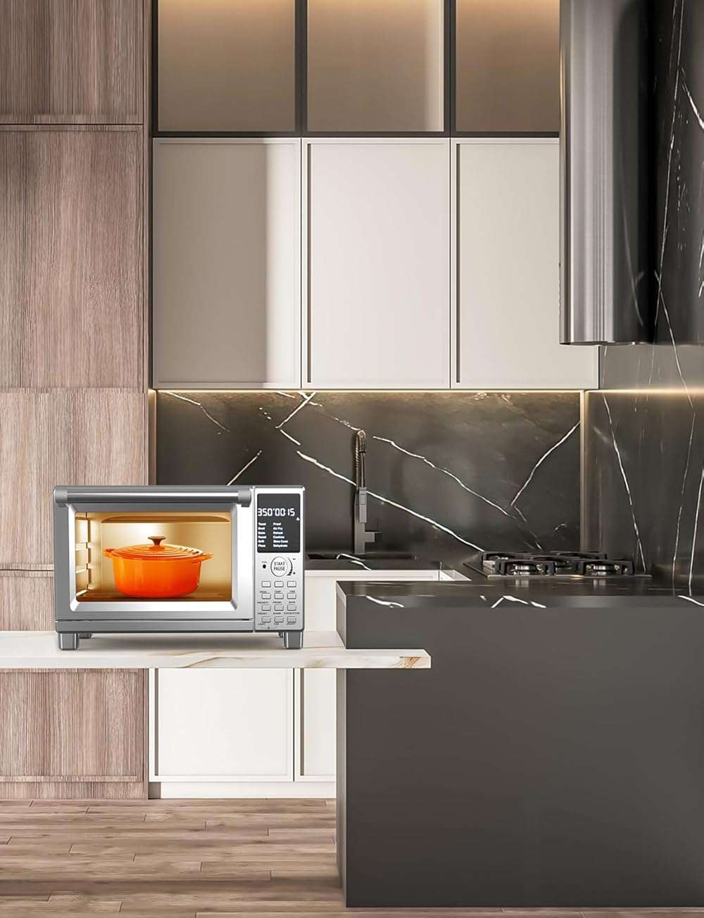 Nuwave Bravo Pro Smart Toaster Oven Countertop, True Air Fryer Combo w/Improved 100% Convection, 35% Crispier, 112 Presets, Customizable Pizza Zones, Integrated Probe, PFAS Free, 30QT, Stainless Steel - Image 2