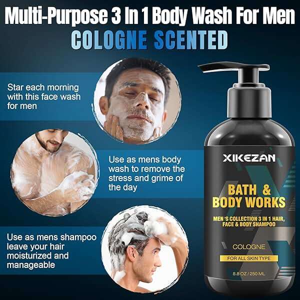 Gifts for Men,Mens Body Wash Gift Set Cleansing & Hydrating Skin w/Face Wash,Deodorant,Sandalwood & Cologne 3 in 1 Hair,Face & Body Wash,Mens Stocking Stuffers Christmas Gifts for Men Him Dad Husband - Image 4