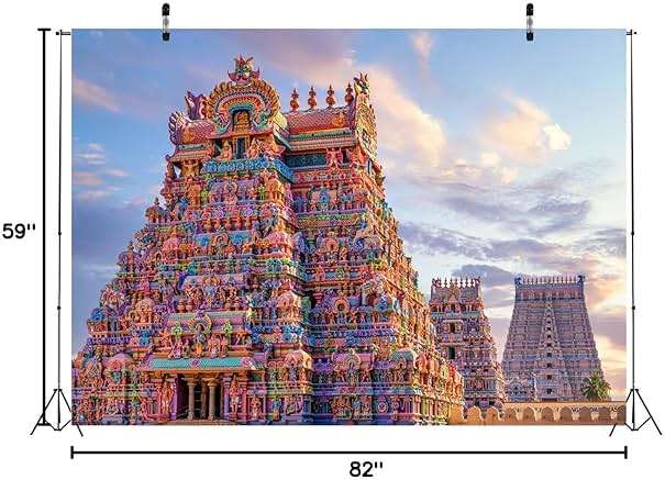 BELECO 7x5ft Fabric Hindu Temple Backdrop Colourful Temple Gopurams in Srirangam, Trichy Town of Tamilnadu in India Background Traditional Architecture Indian Religious Photoshoot Studio Props - Image 9
