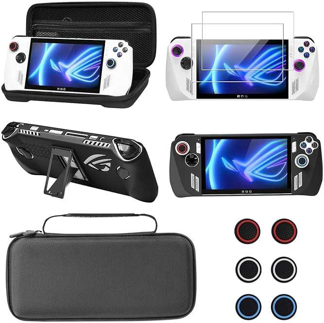 GUTIAL Accessories kit for ASUS ROG Ally 2023 - Black Accessories Bundle for ROG Alloy Gaming Handheld with Carrying Case Protective Cover case and 2 Pack Screen Protector, 6 Thumb Grips - Image 1