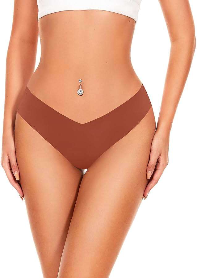 Hellopopgo Seamless Thongs For Women V-waisted No Show Thong Seamless Panties Breathable Comfortable Underwear Womens 6-Pack - Image 2