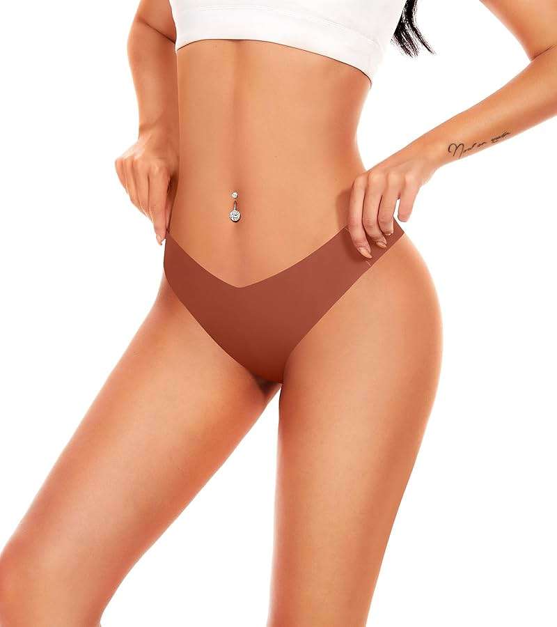 Hellopopgo Seamless Thongs For Women V-waisted No Show Thong Seamless Panties Breathable Comfortable Underwear Womens 6-Pack - Image 3