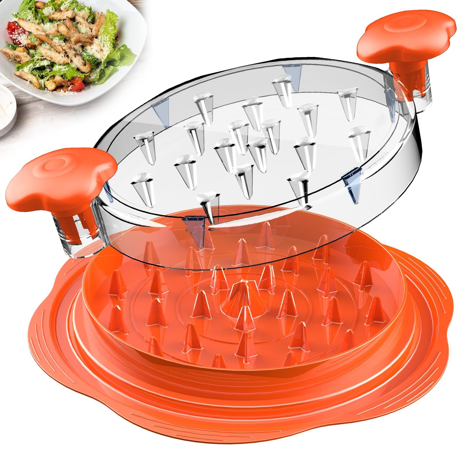 SURETIVIAN Chicken Shredder Large Chicken Breast Shredder Tool Twist with Brush&Fork, Visible Meat Shredder Machine, Anti-Slip Strip, Ergonomic Handle, BPA Free, Suitable for Pork Beef Chicken(Orange) - Product Image